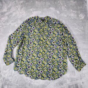 Lane Bryant Semi Sheer Blouse Plus 22 24 Floral 3/4 Button Flowy Light Colorful